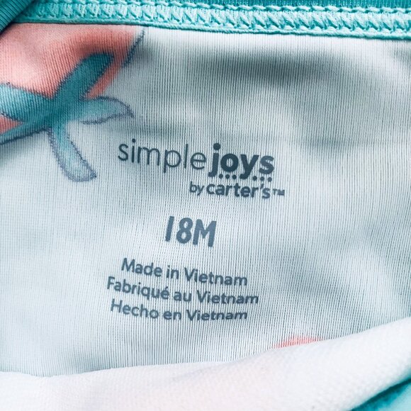 Simple Joys by Carter's Toddler 3-Pc Swimsuit Set 18M | Coral Aqua Rash Guard - Picture 7 of 14